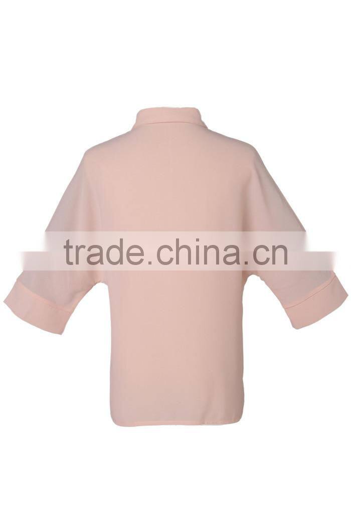 cute lace designed pink 2015 new design chiffon lady blouse/woman blouse