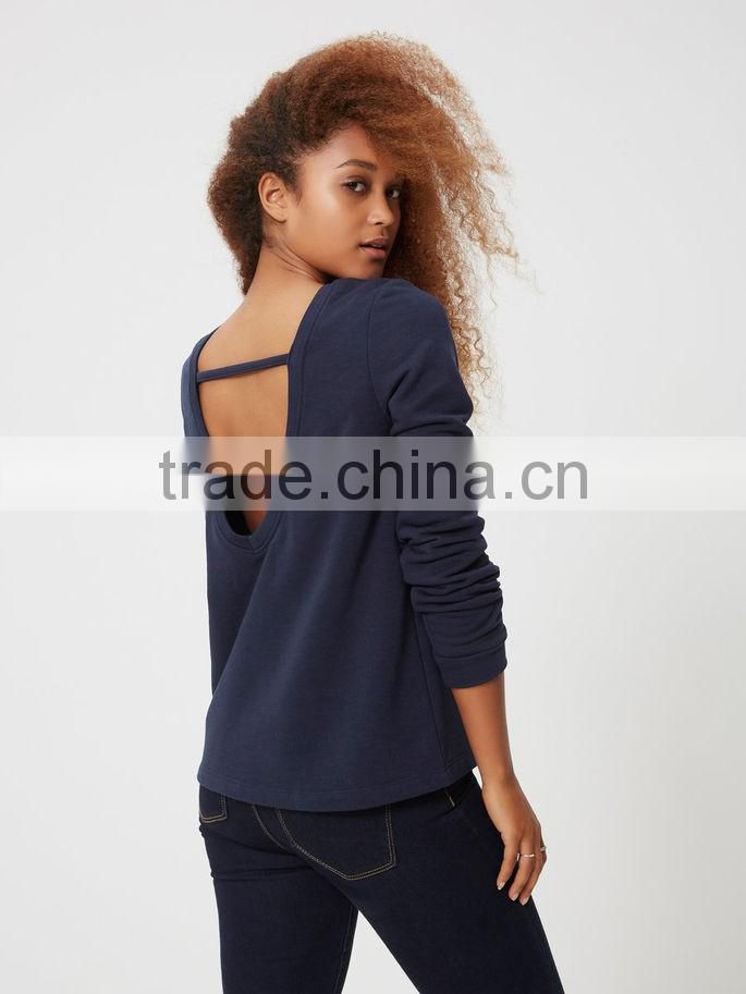 Wholesale 100% cotton sweatshirt lightweight cotton sweatshirts blank backless women sweatshirt