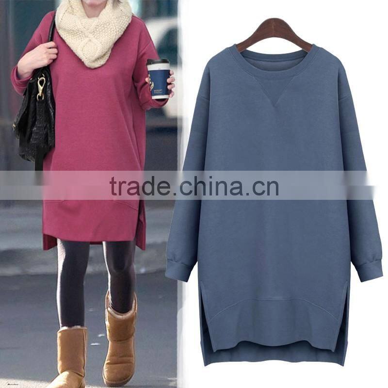 cheap customized side split thick fleece longline/elongated sweatshirts dress hoodies LH5867