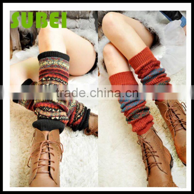 Hot sell fashion shin guards warm socks,lady open knitting jacquard leg warmers