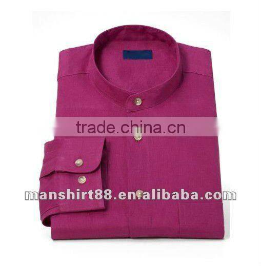 2016 latest style men 100% linen band collar long sleeve sport casual shirt