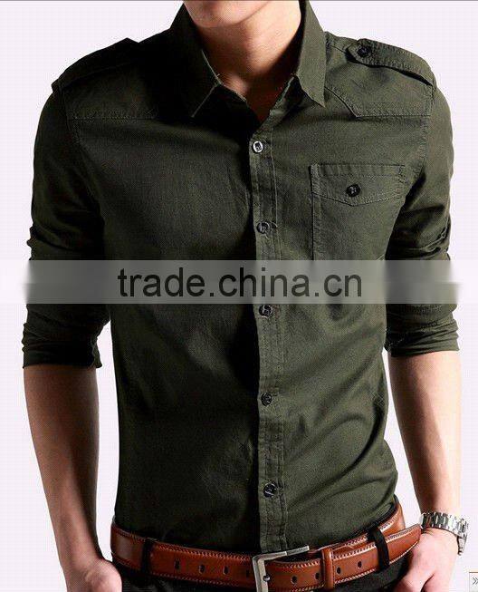 New Elegant Khaki 100%Cotton Men fancy casual Shoulder strap shirt with square collar