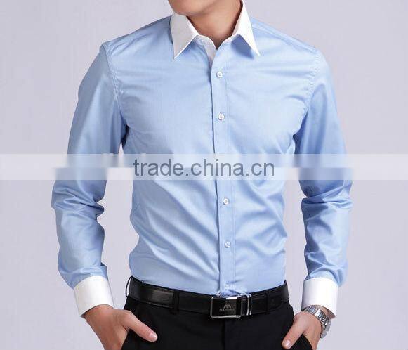 Slim blue light color long sleeve small collar cotton men shirts