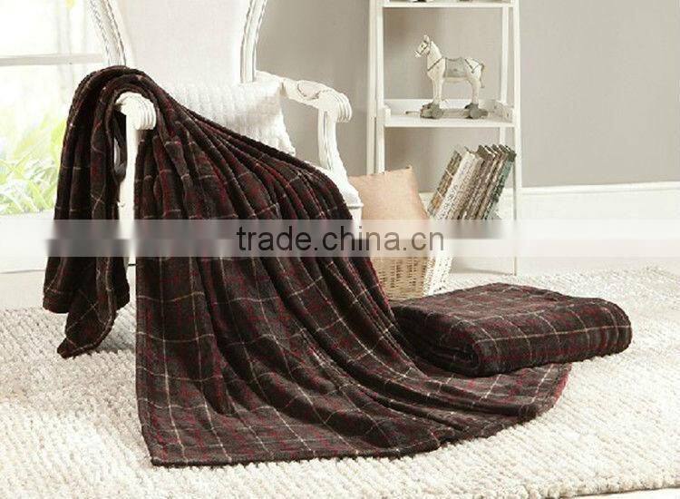 Scotland Style Grid Printed Microfiber Coral Fleece Blanket For Five-star Hotel