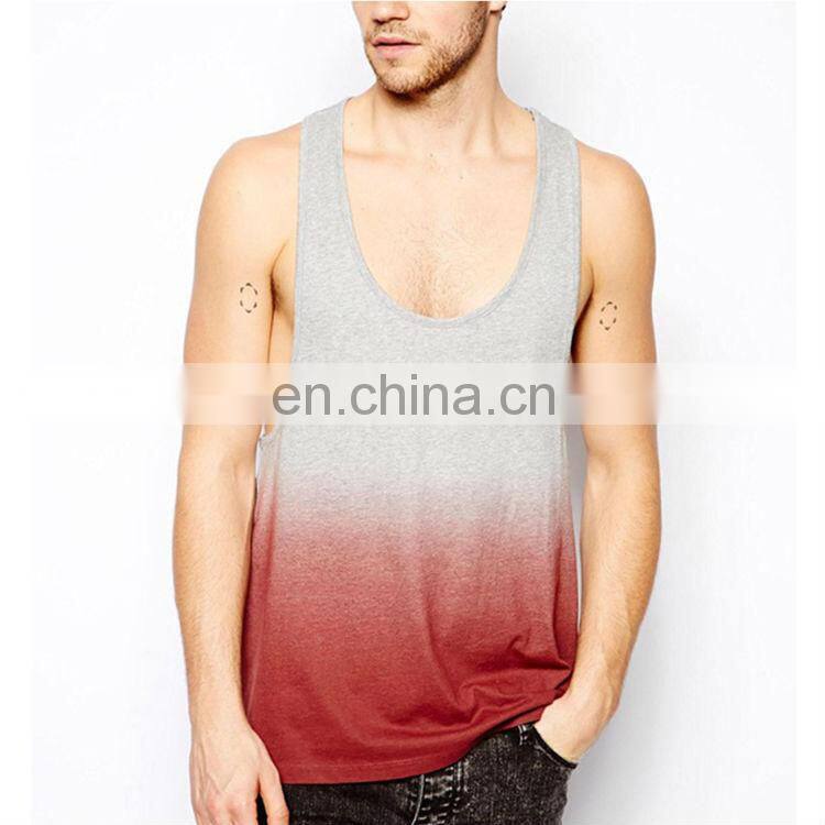Gym Fitness Wear Sleeveless 100% Cotton Customized Dip Dye Mens Tank Tops
