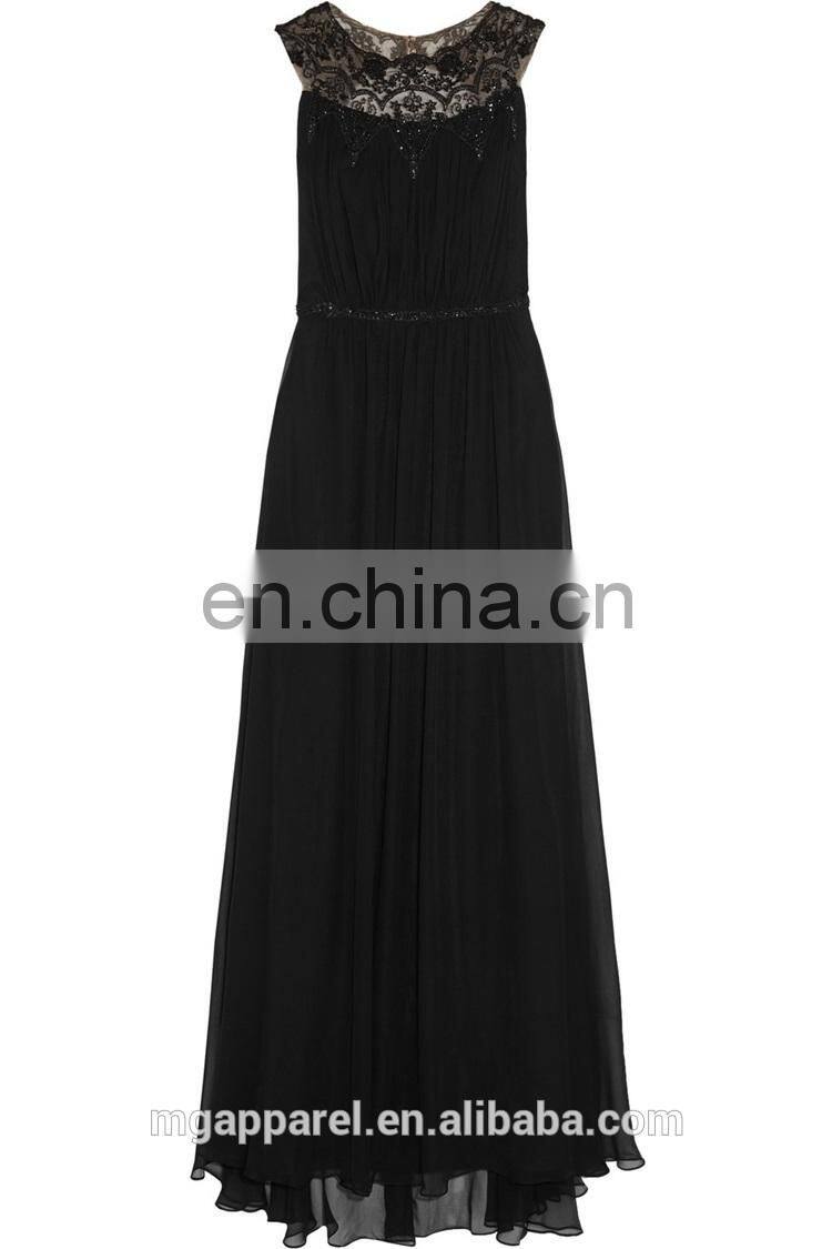 Real Images Customized A-line chiffon gown with lace Embroidery Evening Dresses 2015