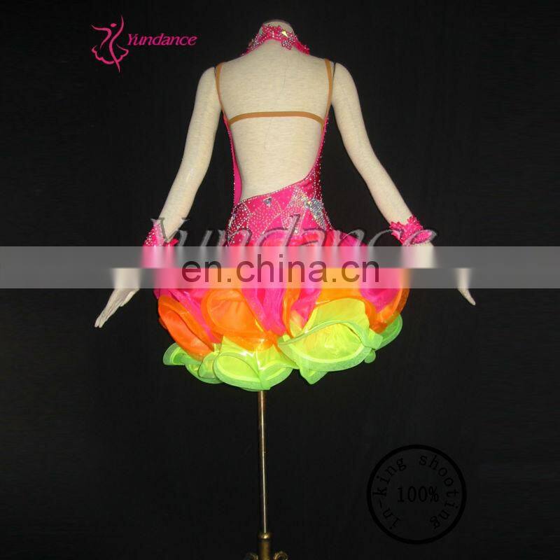 L-11115 Lady's ostrich feather latin salsa dance dress