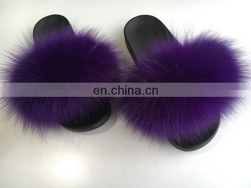 Soft Fur slide outdoor Casual Flat Slip On Fluffy Fur Slippers Sliders sandals Mink Fox Raccoon