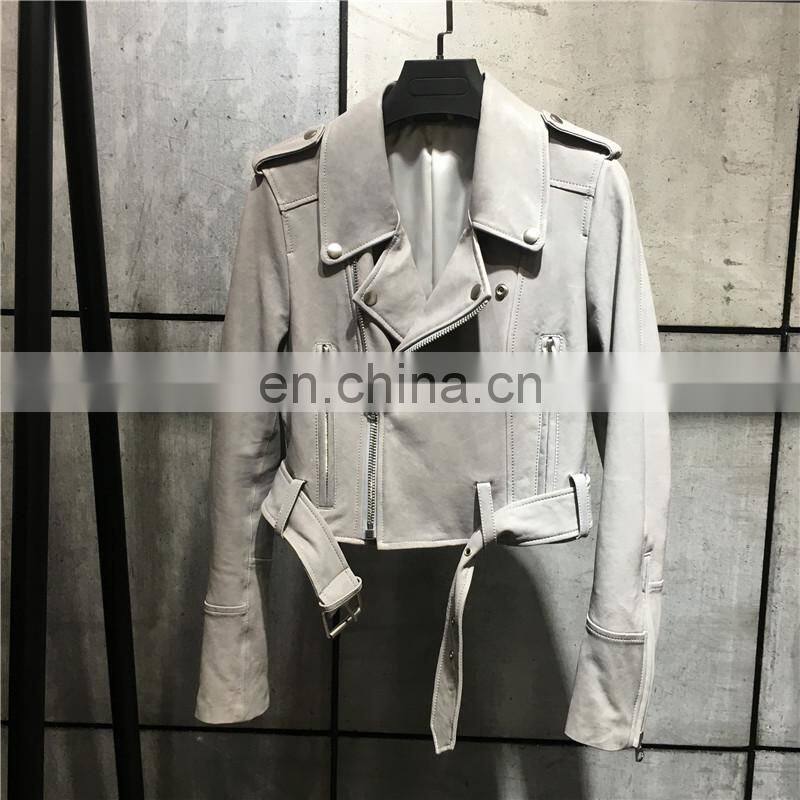 Wholesale Chinese Haining Genuine Leather Coat Woman Red Leather Jacket