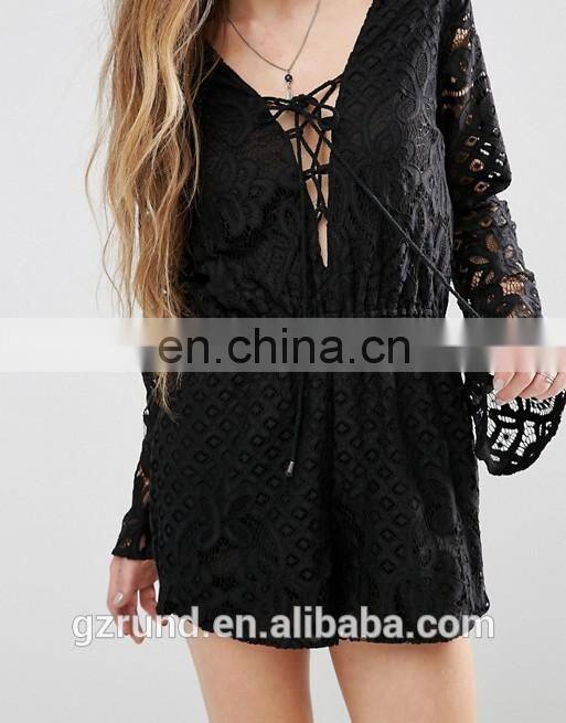 Original Factory Wholesaler China Supplier USA Market Romper, High Fashion Design Black Sexy Tularosa Lace Up Women Romper