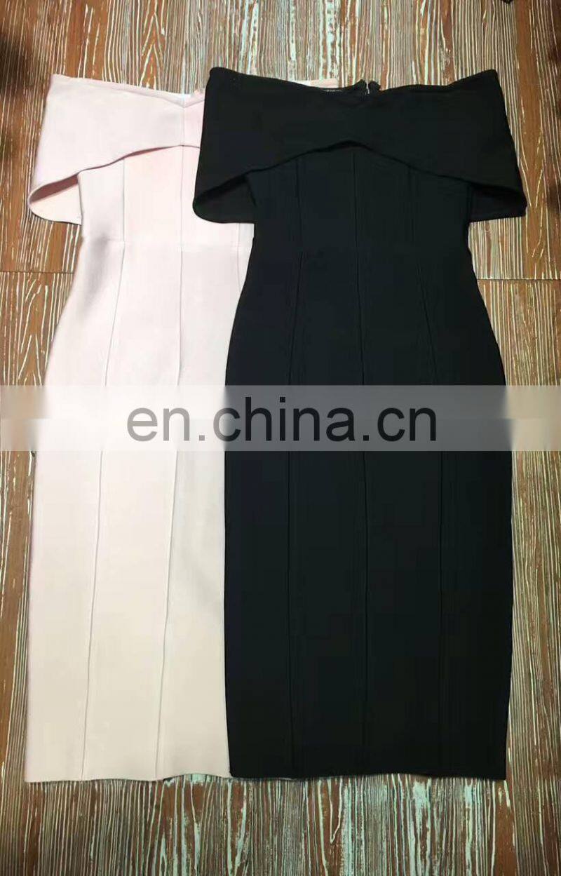 Amigo 2017 latst black off shoulder sexy bandage dress midi tube evening dresses for girls party wear