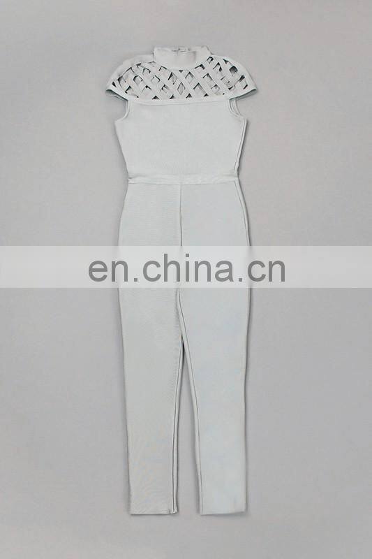 amigo 2017 new design black cap sleeve cut out sexy long bodycon bandage jumpsuit for women party wear