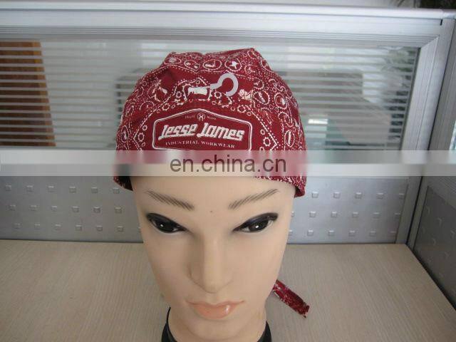 Customized Chinese Style Flowers Reactive Print Red Cotton Pirate Hat Flowers Doorag