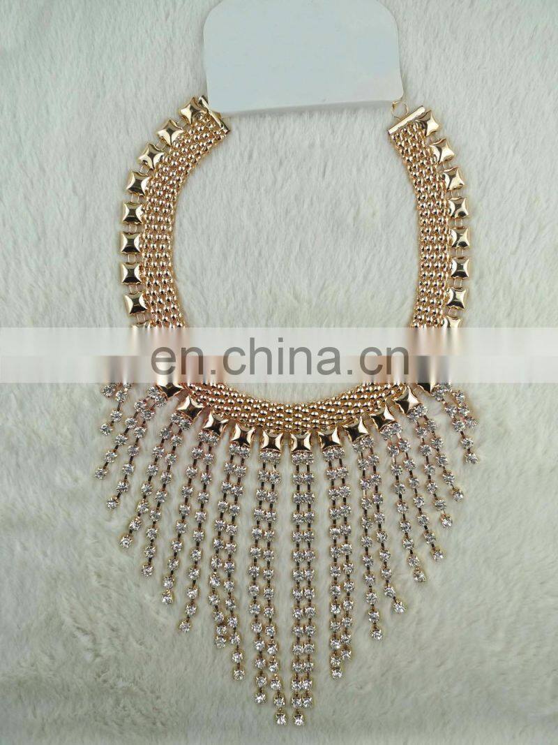 jewelry handmade high quality decoration for collars sparkle rhinestone crystal gold necklace for collar