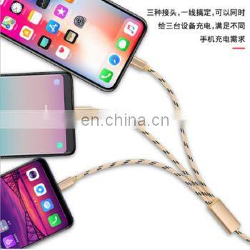 Usb Data Line Cable 3A Fast Charging Line Phone Charger Usb Charging Nylon 1M Micro Usb Type-C Ios Cable 3 In 1 Data Line