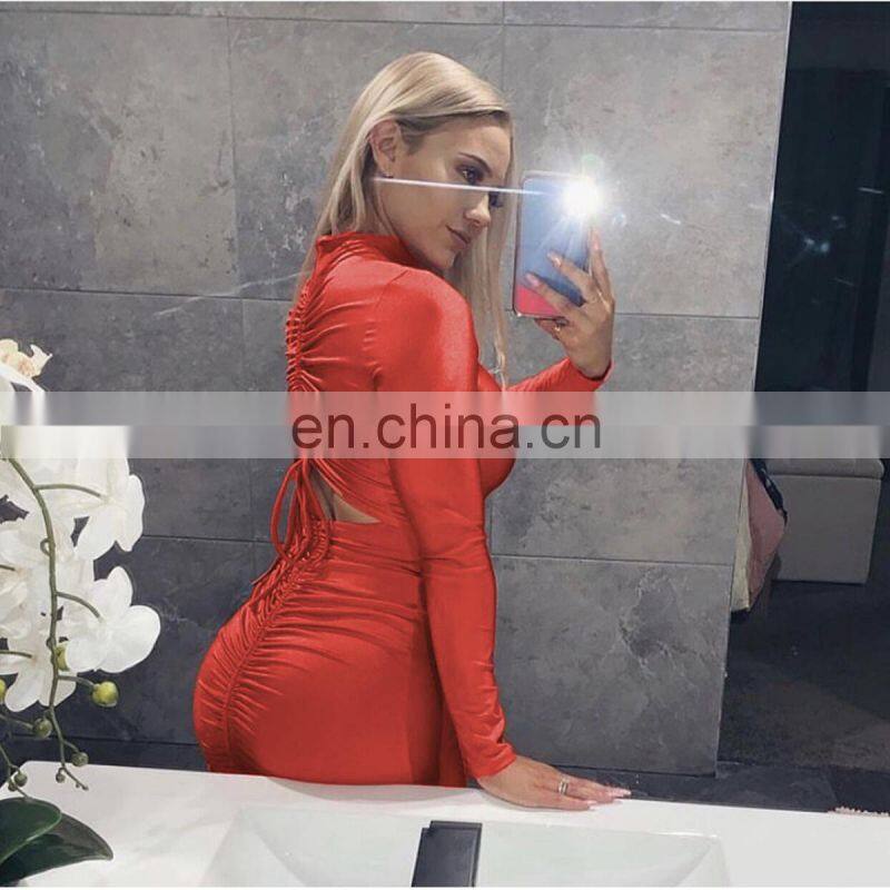2020 in stock Winter Casual Sexy Long sleeve turtle neck Bodycon Women Short Party Mini Dress Women's Night Club