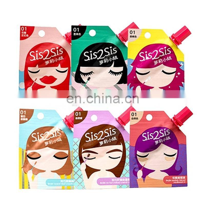 Custom printed makeup cosmetic spout pouch mascara and lip spout packaging bag with brush