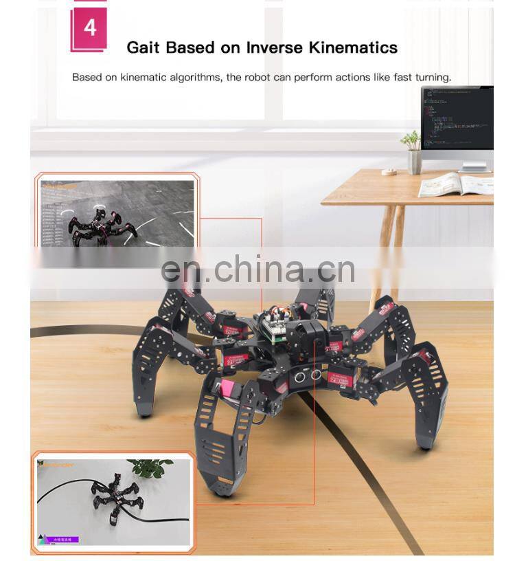 18DOF Hexapod Robot 2DOF PTZ Spider Robot with Main Board for Raspberry Pi 4B/2G Finished