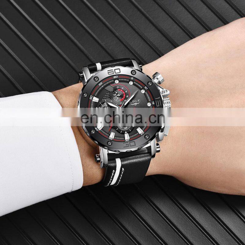 Lige 9899 Analog Sport Men Quartz Watches Luminous Waterproof Fashion Leather Luxury Brand Men's Quality Watch