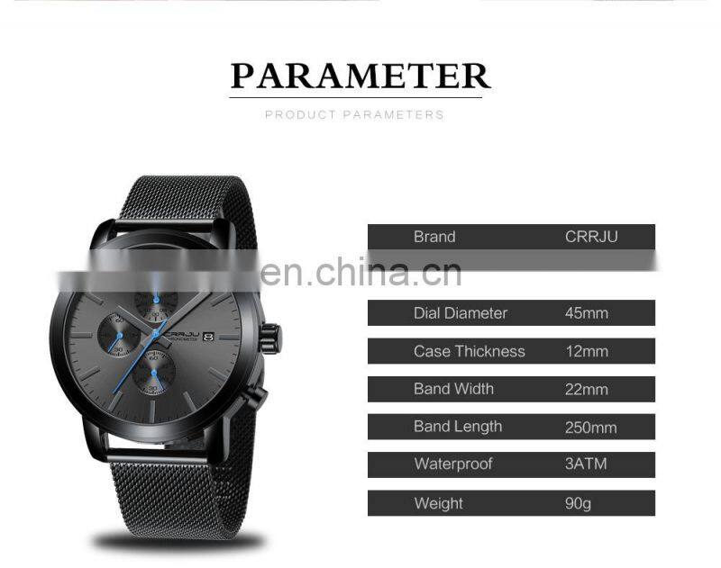 Crrju 2287 Advertisement Mens of Quartz Watch Chrono Steel Mesh Strap Beautiful Watches for Men