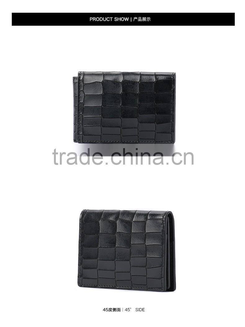 Genuine Crocodile Parttern Leather ID Card Holder Credit Card Case for Women