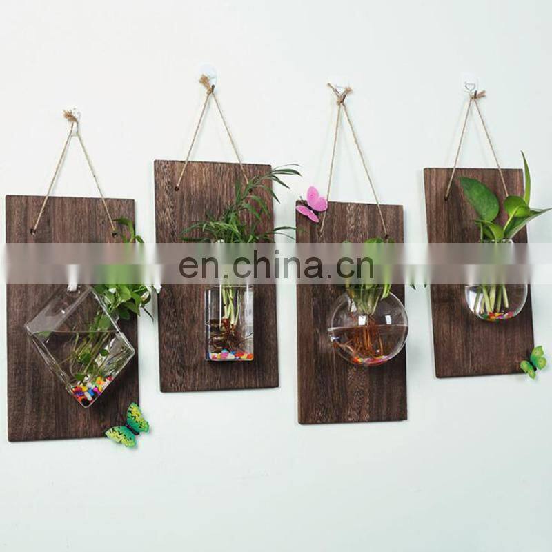 Wall-mounted Glass Vase Home Decor Glass & Wooden Flower Pot Vintage Wood Wall Hanging Heart Shape Vase