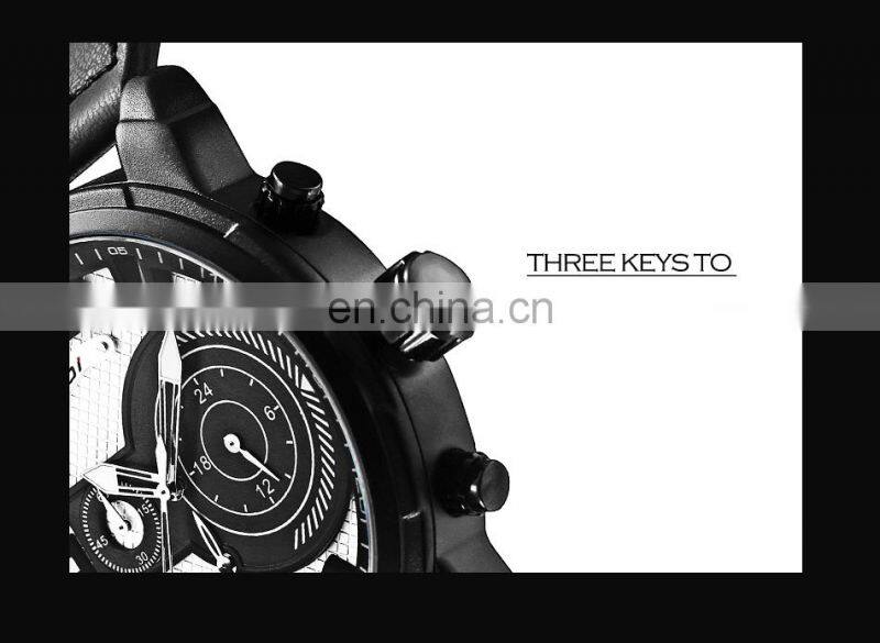 SINOBI Chronograph Men's Watch Calendar Date Function Luminous Soft Leather Band Quartz Watches S9786G Jam Tangan