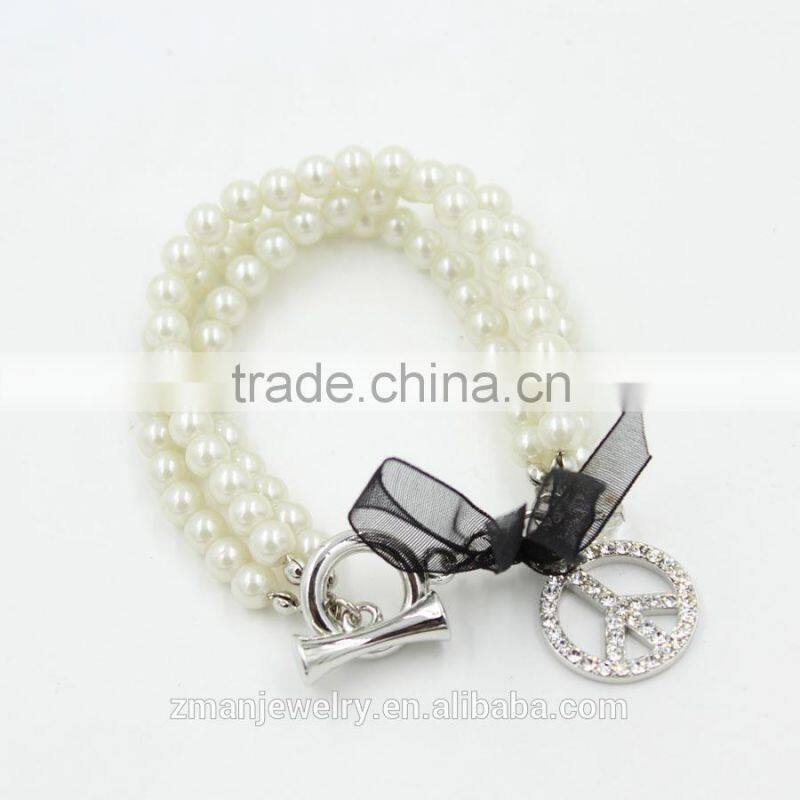 Elegant Black Ribbon Bracelet , New Design Pearl Charms Bracelet for Women