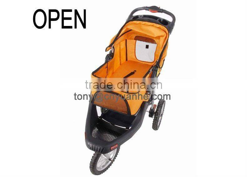 3 Wheel Deluxe Jogging Pet Dog Stroller W/12" Terrain EVA Tires Yellow Trim