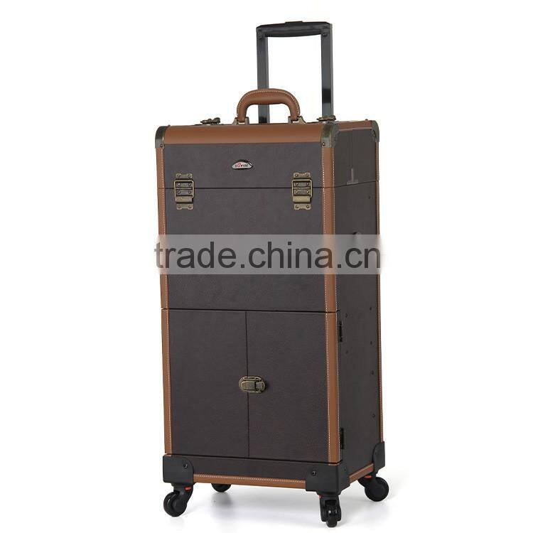 New premium acrylic makeup organizer cosmetic makeup trolley case with mirror