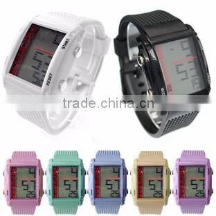 LP1141B_PU Cheapest promotion choice colorful silicone slap on LCD silicone ion watch