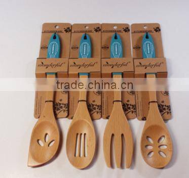 Hot Saling Beech Wood kitchen tools with Silicone Handle