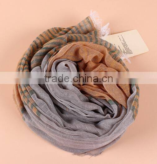 2014 Newest Fashion Lady Stripe Design 100% Cotton Linen Scarf