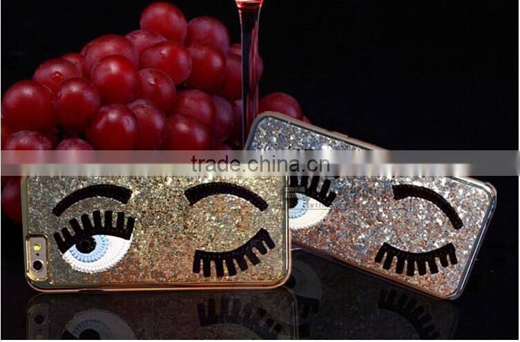 Shiny big eyes flash pink eyelashes phone case for iphone 6