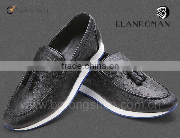 Ostrich grain british vintage style men tassel shoes loafer