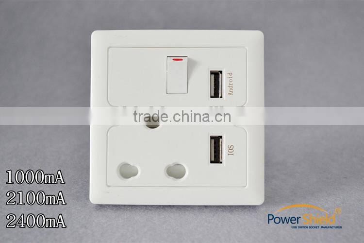 2015 latest Type D / M South Africa / India /Brazil wall socket with Twins USB powr outlet 250V 16A