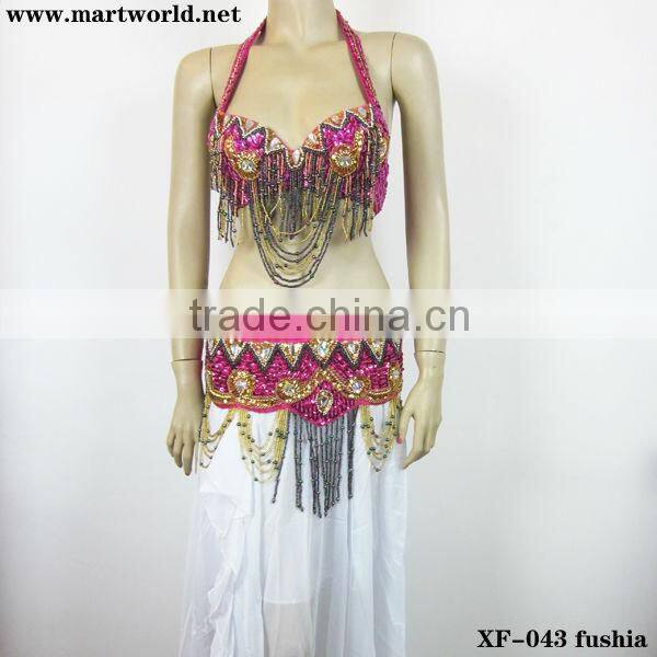 pink sequin beaded bra top and belt costume (XF-043 pink)