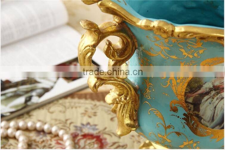 Antique brass European porcelain flower pots for home deco