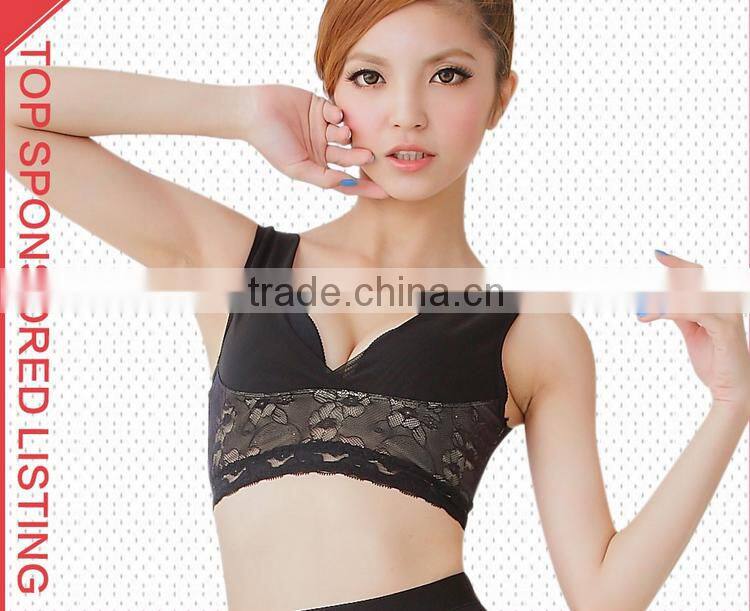 Women's Mesh Lace Trim Underwired Wide Strap Push Up Bra Chest Back Support