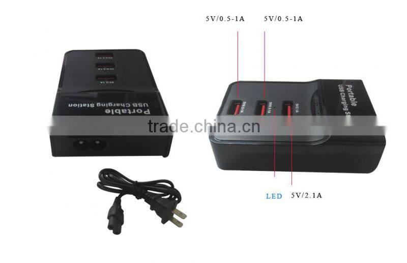 2014 new portable high quality,usb 3-port charging station for camera mobile phone, power bank,tablet