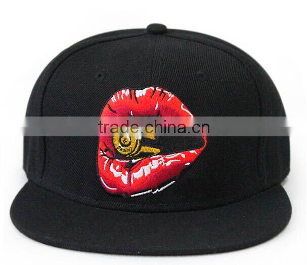 2015 Good quality custom blank snapback cap with leather brim