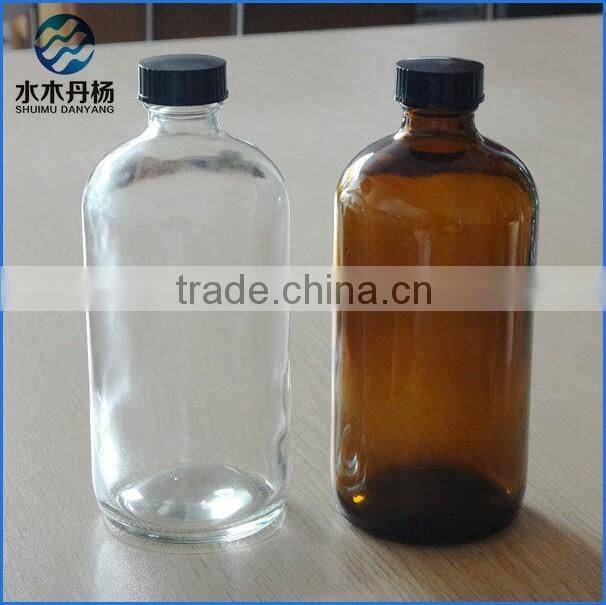 16oz clear boston round glass bottle transparent boston bottle with aluminium screw cap