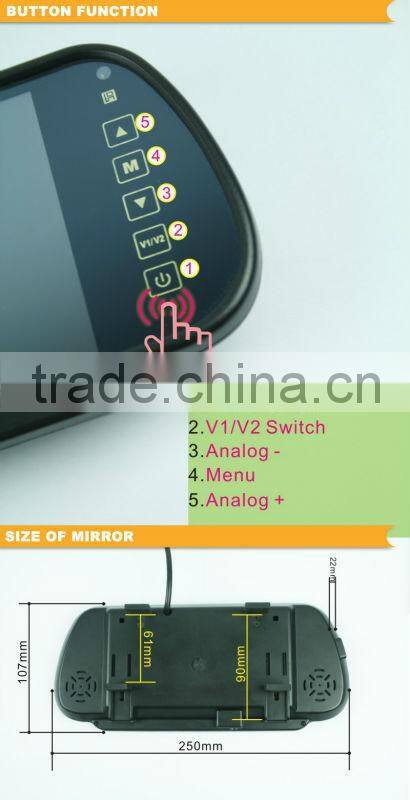 7" Universal 16:9 Touch Key Mirror Monitor Custom Rear View Mirror