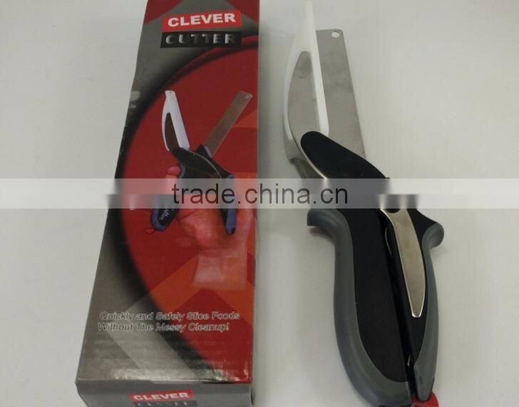 factory wholesales Stainless Steel Clever Cutter 2-in-1 Knife;Chopping Knife Cutting Board Clever Cutter Kitchen Scissor