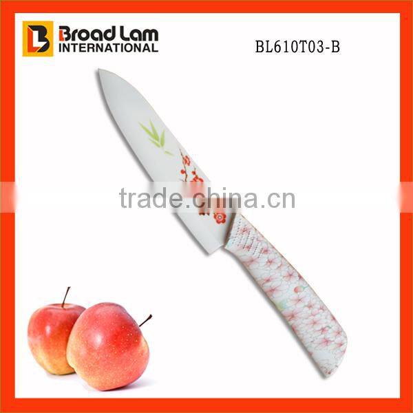 4pcs Ceramic Knife set in acrylic stand with flower printing stained paper blade and handle Customized design is welcomed