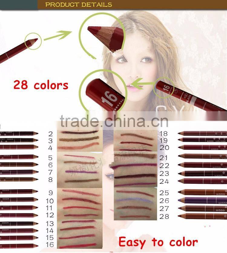 Newest Fashoin Korea Waterproof Long Lasting Makeup Wooden Lip Liner Pencil Lipliner 28 colors