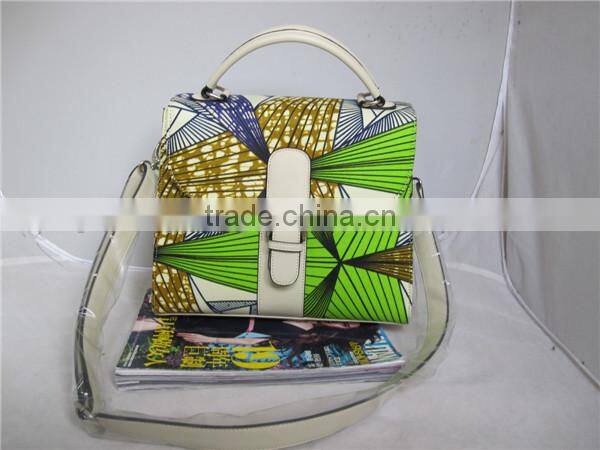 Leather And African Printed Wax Fabric Handbag