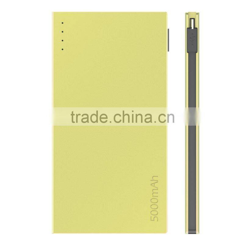 X-M50 Quick charge Ultra slim Bulit in cables 5000mAh power bank mobile charger with Li-Polymer cell for Samsung