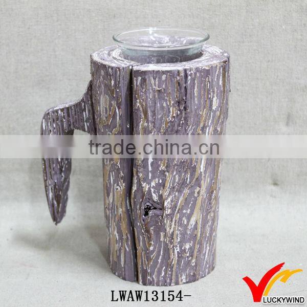 white wash handmade wooden cup design personalized rustic tea light holder