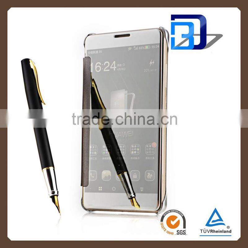 2016 luxury electroplate Clear view smart flip leather mirror case for huawei ascend mate 7 mobile accessories china supplier